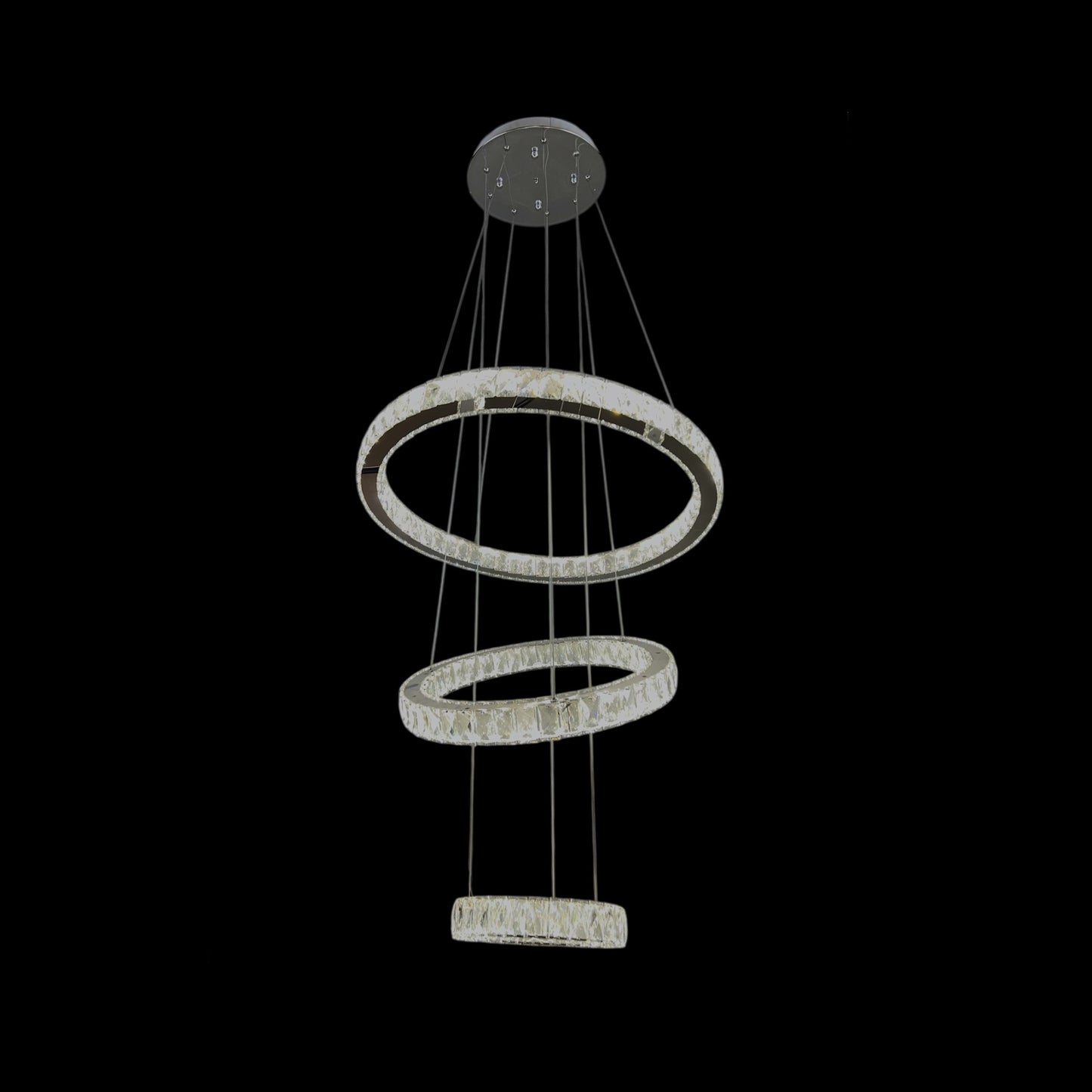 AARON 3 Ring Crystal Chandelier Tri-Colour LED (Chrome)