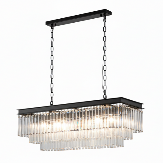 MARF Rectangle 3-Tier Crystal Chandelier 15 Light (Black)