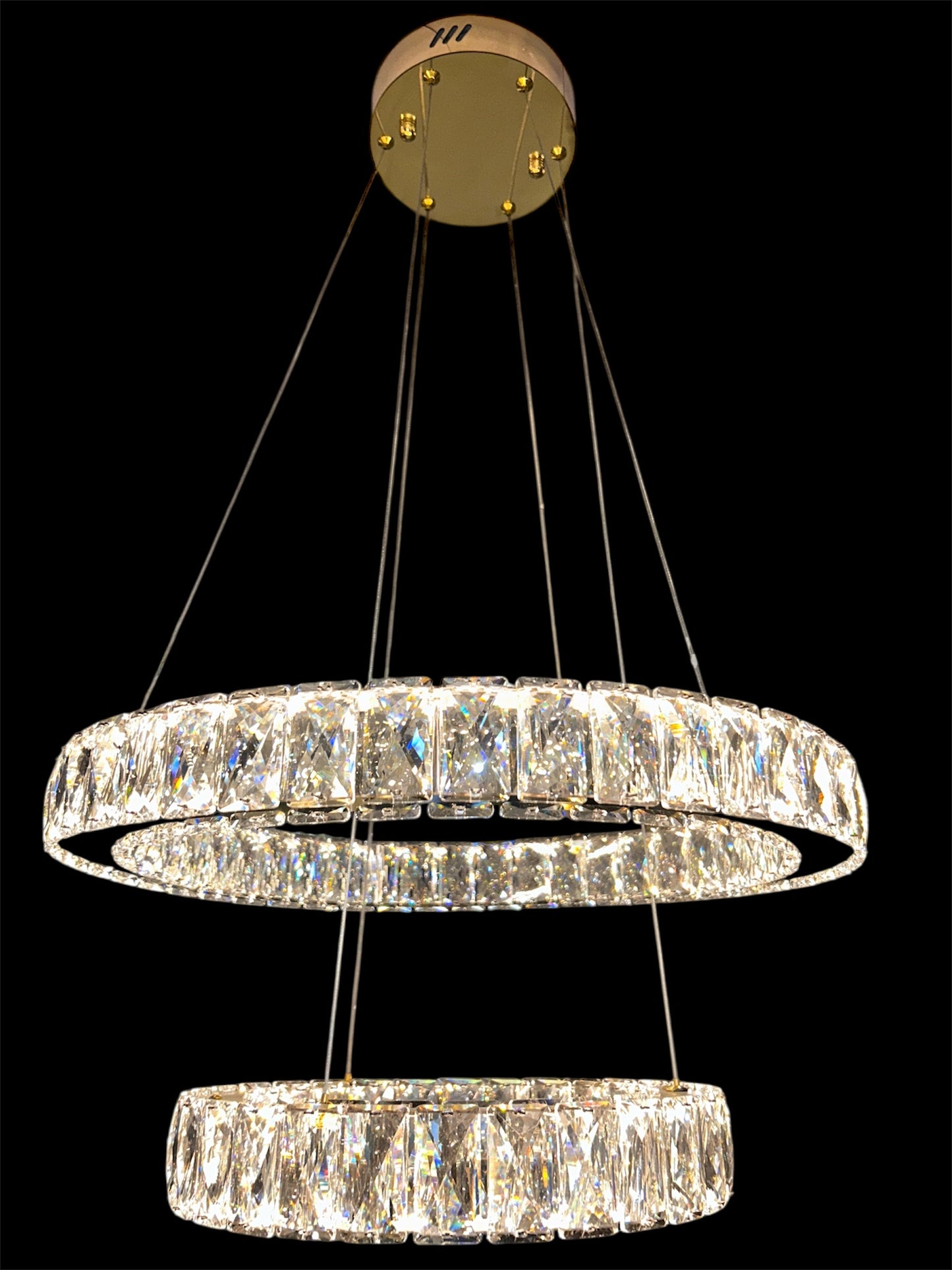 AARON 2 Ring Crystal Pendant Tri-Colour LED (Gold)