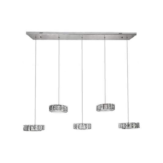 IAN 5 Light Crystal Pendant Tri-Colour LED (Chrome)