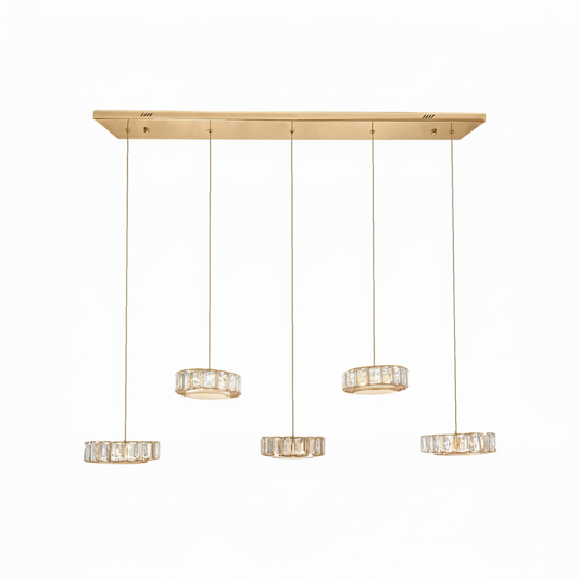 IAN 5 Light Crystal Pendant Tri-Colour LED (Gold)