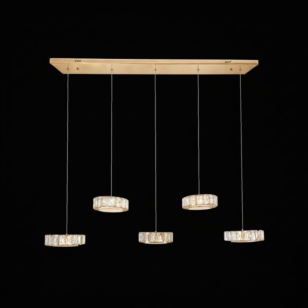 IAN 5 Light Crystal Pendant Tri-Colour LED (Gold)