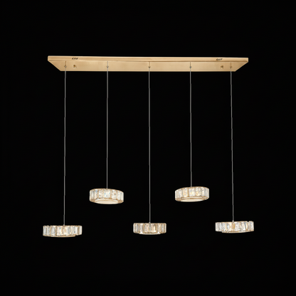 IAN 5 Light Crystal Pendant Tri-Colour LED (Gold)