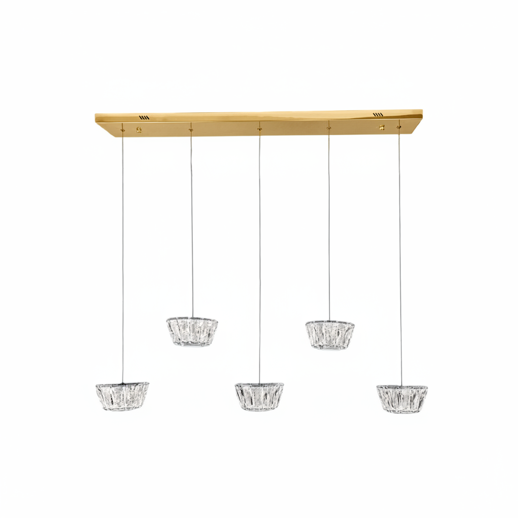 ONANA 5 Light Crystal Pendant Tri-Colour LED (Gold)