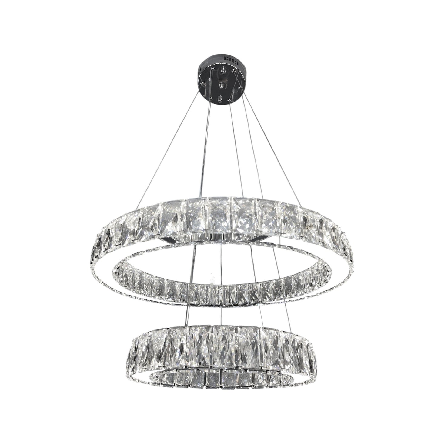 AARON 2 Ring Crystal Pendant Tri-Colour LED (Chrome)