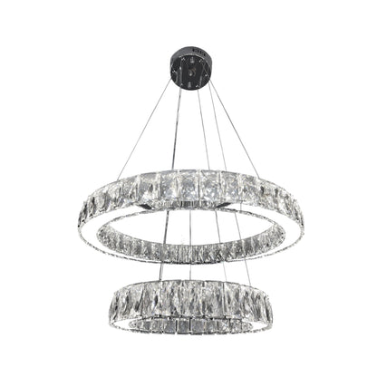 AARON 2 Ring Crystal Pendant Tri-Colour LED (Chrome)
