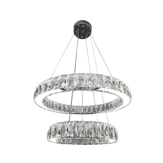 AARON 2 Ring Crystal Pendant Tri-Colour LED (Chrome)