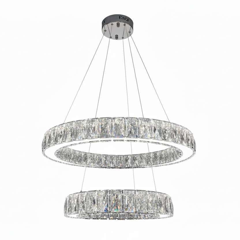 AARON 2 Ring Crystal Pendant Tri-Colour LED (Chrome)