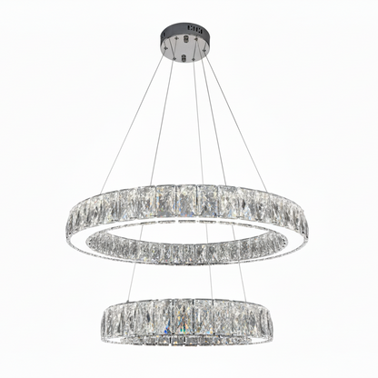 AARON 2 Ring Crystal Pendant Tri-Colour LED (Chrome)