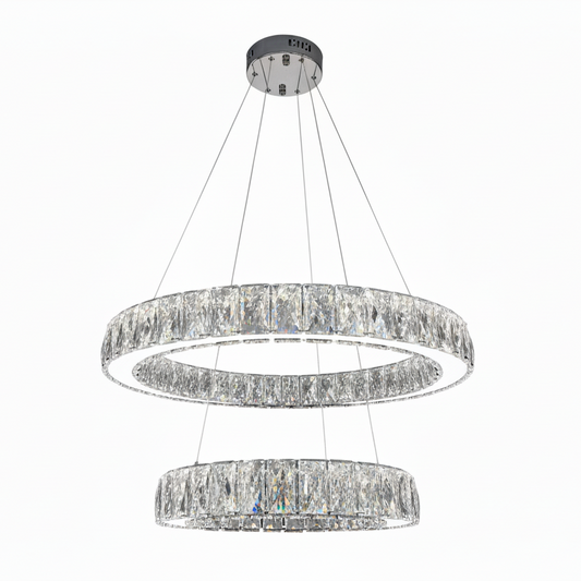 AARON 2 Ring Crystal Pendant Tri-Colour LED (Chrome)