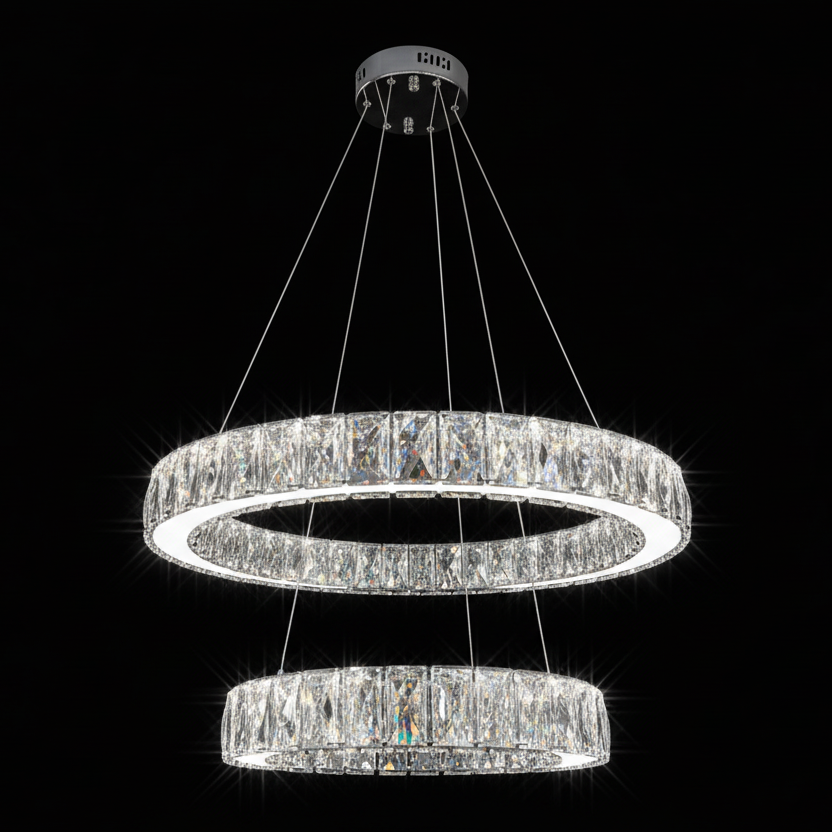 AARON 2 Ring Crystal Pendant Tri-Colour LED (Chrome)