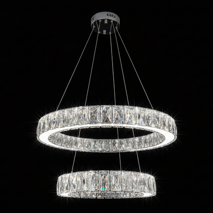 AARON 2 Ring Crystal Pendant Tri-Colour LED (Chrome)