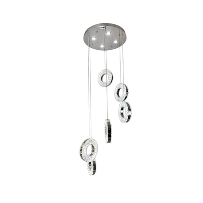 ROBI 6 Ring Crystal Pendant Tri-Colour LED (Chrome)
