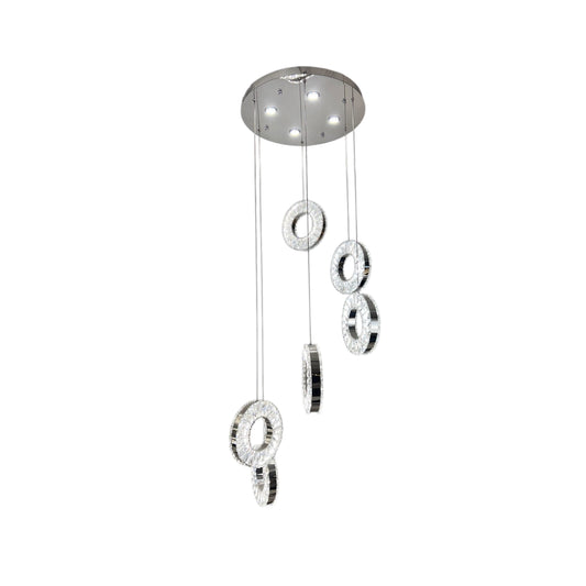 ROBI 6 Ring Crystal Pendant Tri-Colour LED (Chrome)
