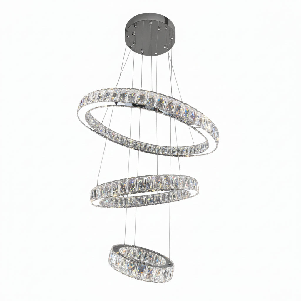 AARON 3 Ring Crystal Pendant Tri-Colour LED (Chrome)