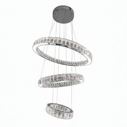 AARON 3 Ring Crystal Pendant Tri-Colour LED (Chrome)