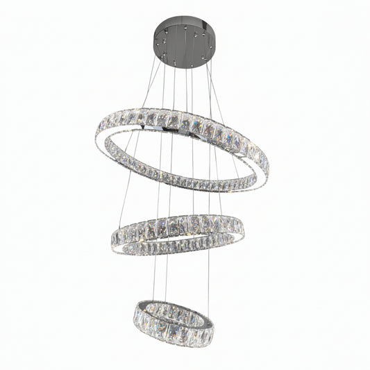 AARON 3 Ring Crystal Pendant Tri-Colour LED (Chrome)