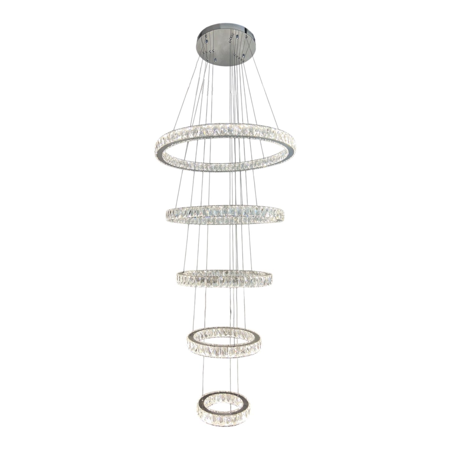 AARON 5 Ring Crystal Pendant Tri-Colour LED (Chrome)