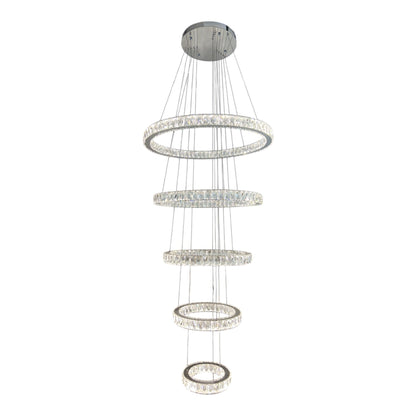 AARON 5 Ring Crystal Pendant Tri-Colour LED (Chrome)