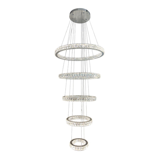 AARON 5 Ring Crystal Pendant Tri-Colour LED (Chrome)