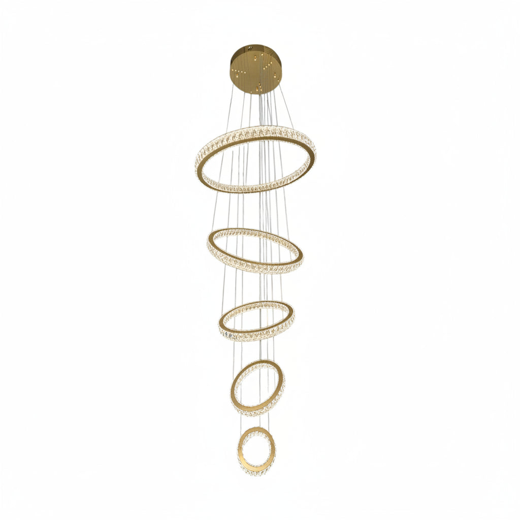 AARON 5 Ring Crystal Pendant Tri-Colour LED (Gold)