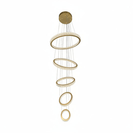 AARON 5 Ring Crystal Pendant Tri-Colour LED (Gold)