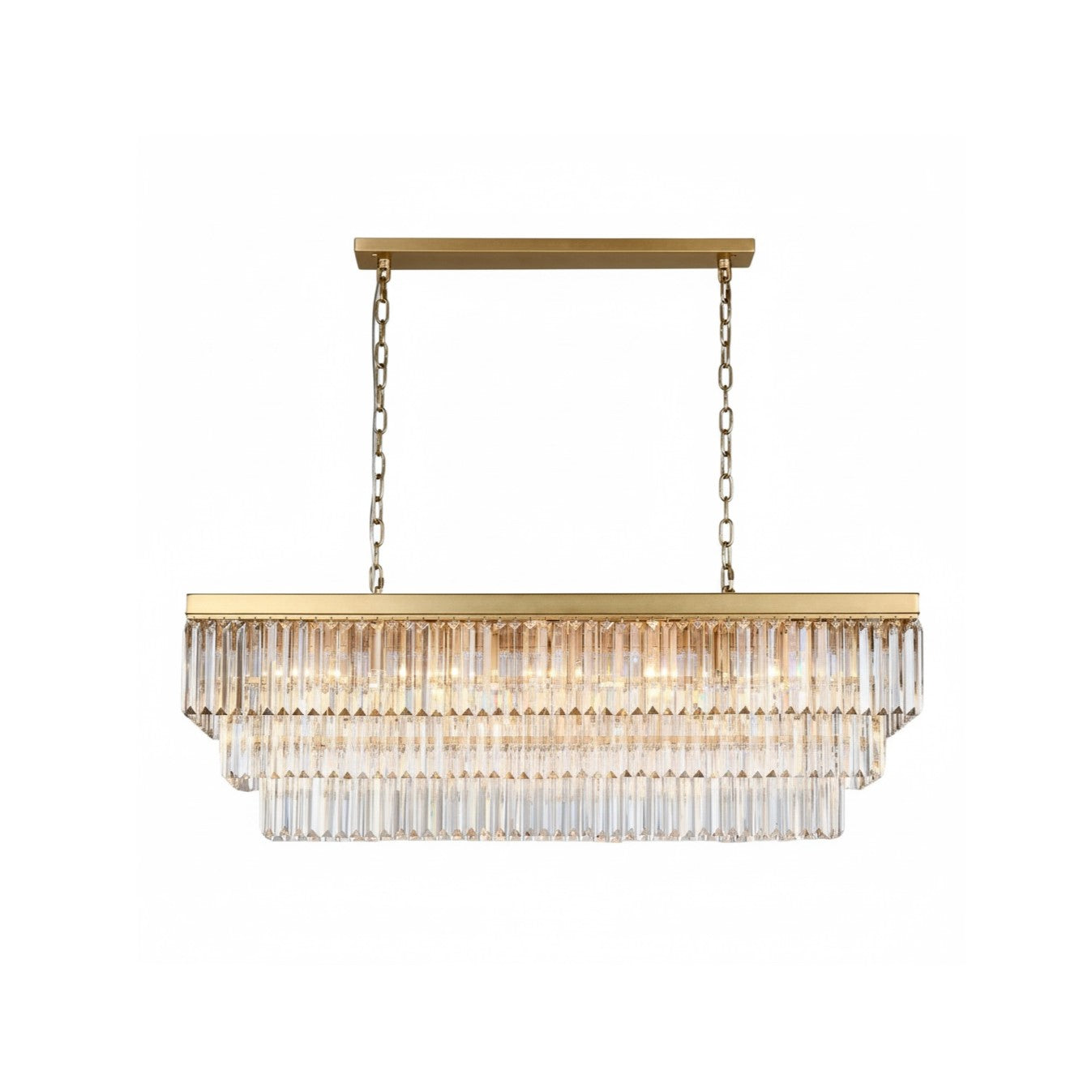 MARF Rectangle 3-Tier Crystal Chandelier 15 Light (Brass)