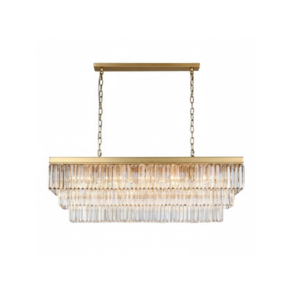 MARF Rectangle 3-Tier Crystal Chandelier 15 Light (Brass)