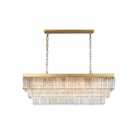MARF Rectangle 3-Tier Crystal Chandelier 15 Light (Brass)