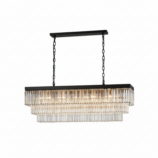 MARF Rectangle 3-Tier Crystal Chandelier 15 Light (Black)