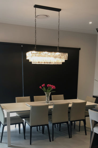 MARF Rectangle 3-Tier Crystal Chandelier 15 Light (Black)