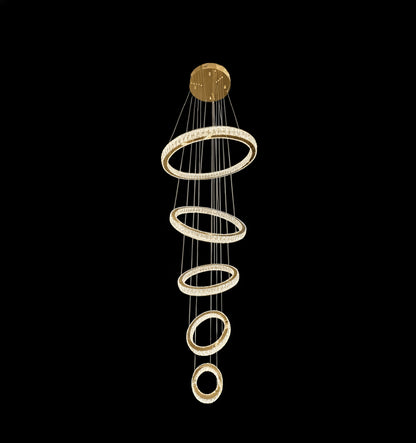 AARON 5 Ring Crystal Pendant Tri-Colour LED (Gold)