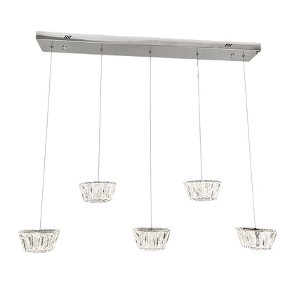 ONANA 5 Light Crystal Pendant Tri-Colour LED (Chrome)