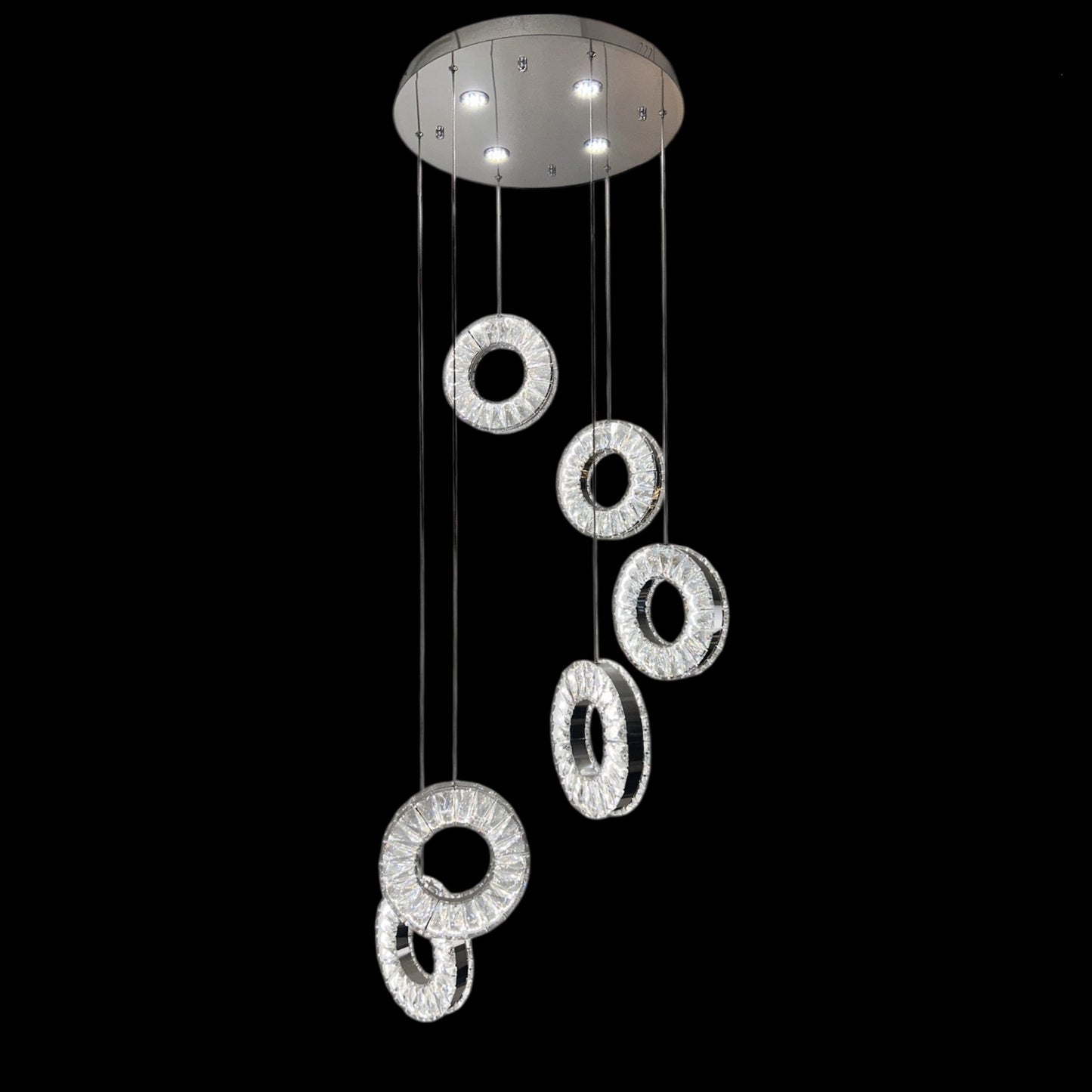 ROBI 6 Ring Crystal Pendant Tri-Colour LED (Chrome)