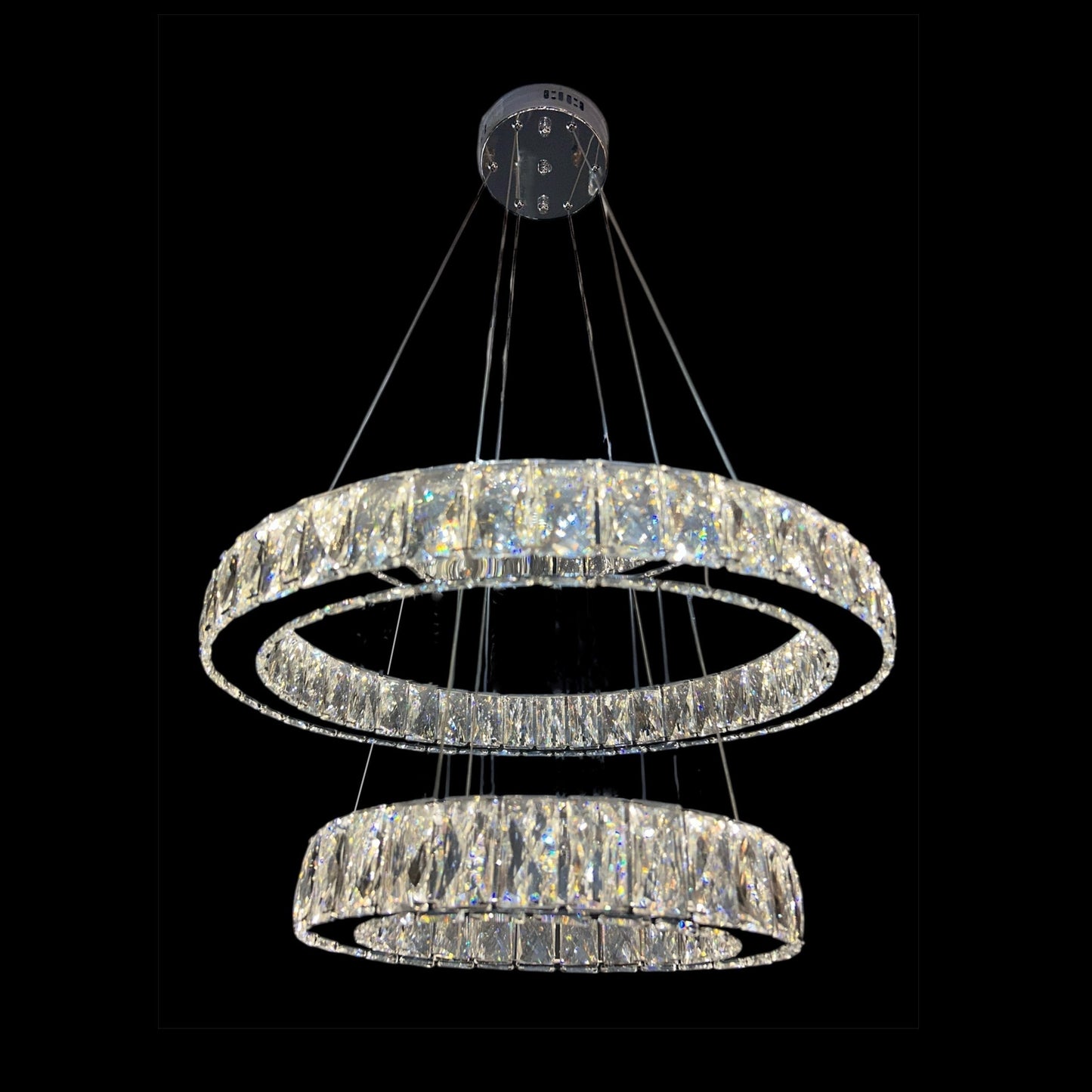 AARON 2 Ring Crystal Pendant Tri-Colour LED (Chrome)