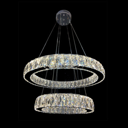 AARON 2 Ring Crystal Pendant Tri-Colour LED (Chrome)