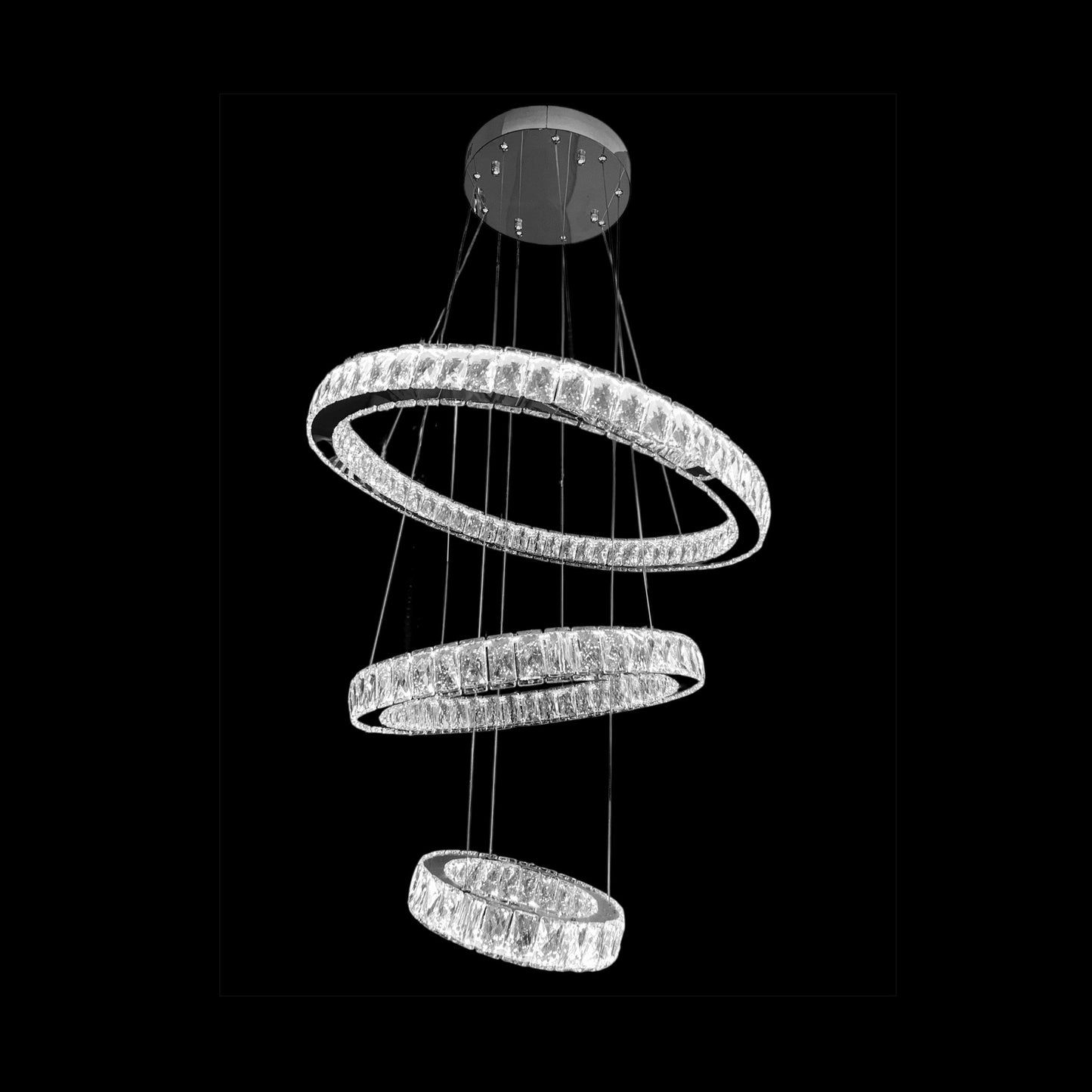 AARON 3 Ring Crystal Pendant Tri-Colour LED (Chrome)