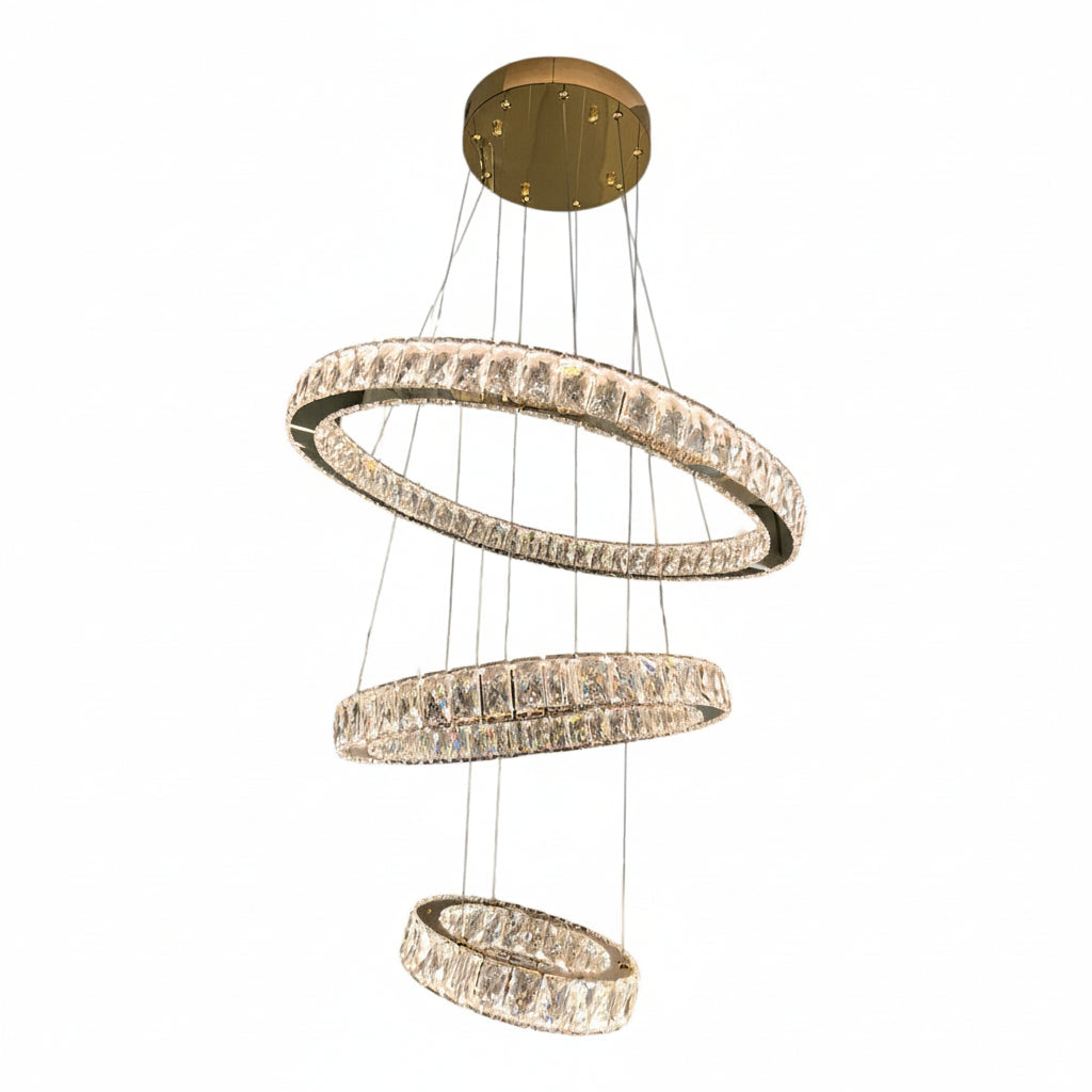 AARON 3 Ring Crystal Pendant Tri-Colour LED (Gold)