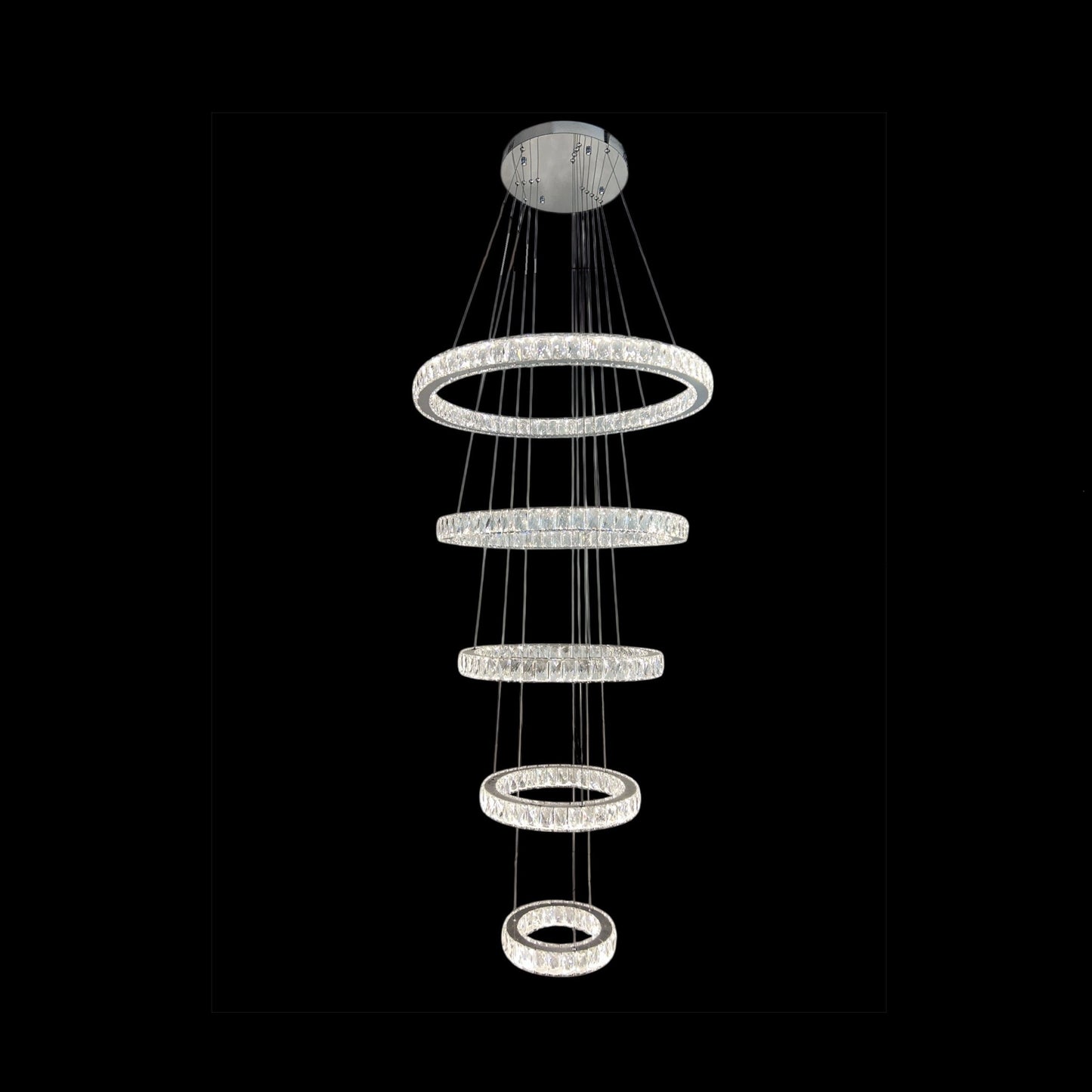 AARON 5 Ring Crystal Pendant Tri-Colour LED (Chrome)