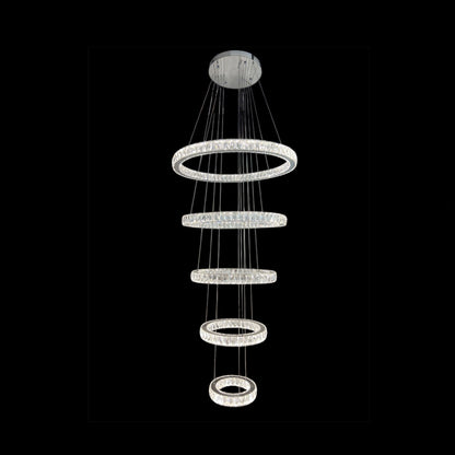 AARON 5 Ring Crystal Pendant Tri-Colour LED (Chrome)