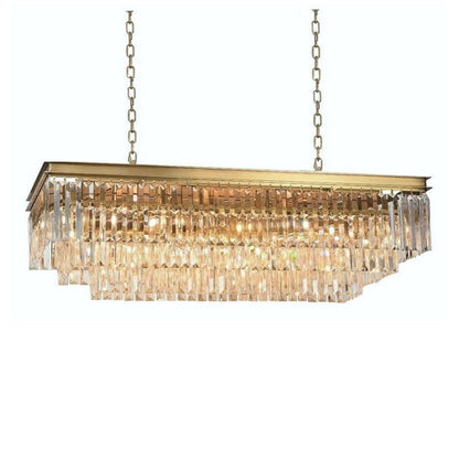 MARF Rectangle 3-Tier Crystal Chandelier 15 Light (Brass)