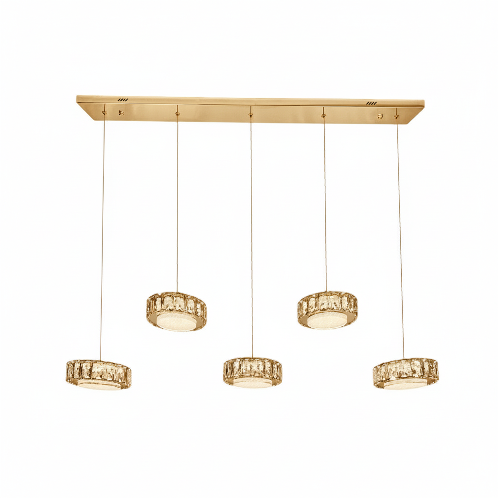 IAN 5 Light Crystal Pendant Tri-Colour LED (Gold)