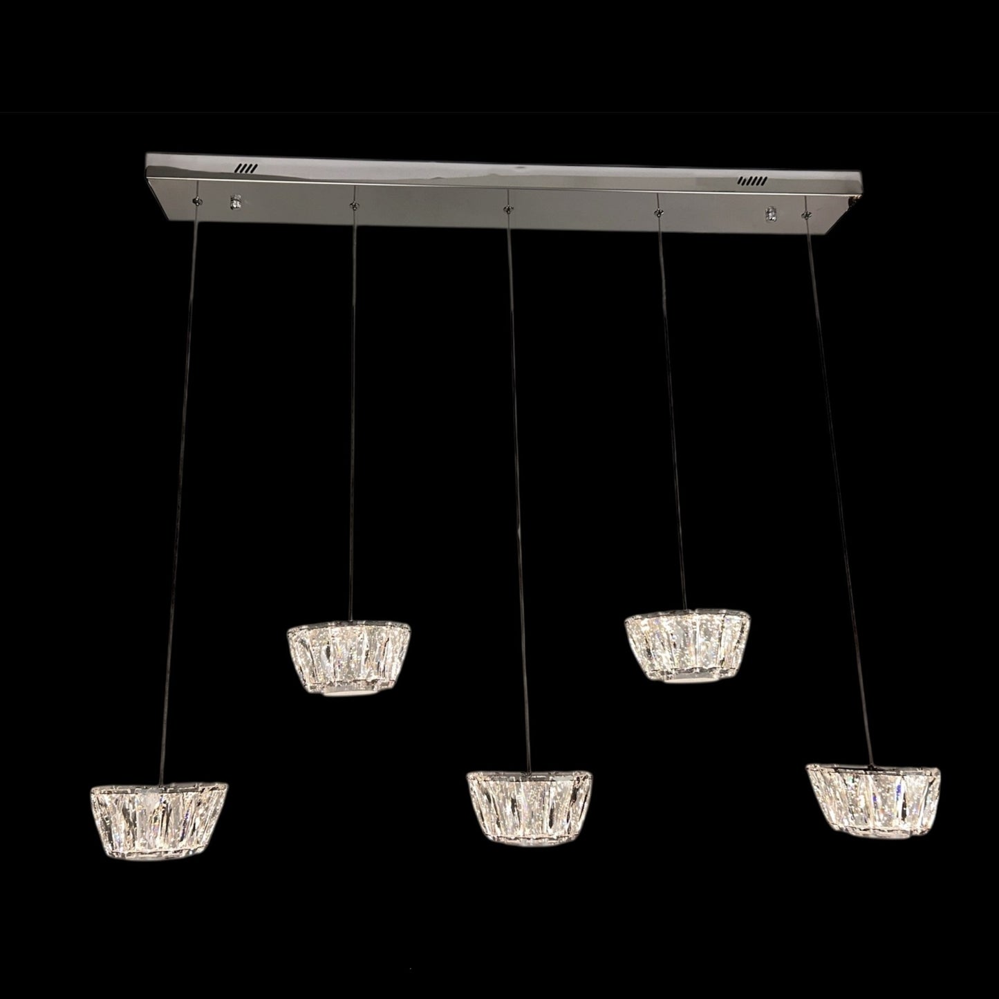 ONANA 5 Light Crystal Pendant Tri-Colour LED (Chrome)