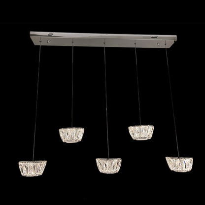 ONANA 5 Light Crystal Pendant Tri-Colour LED (Chrome)