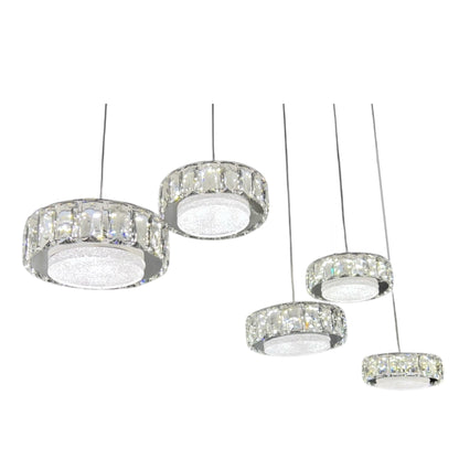 IAN 5 Light Crystal Pendant Tri-Colour LED (Chrome)