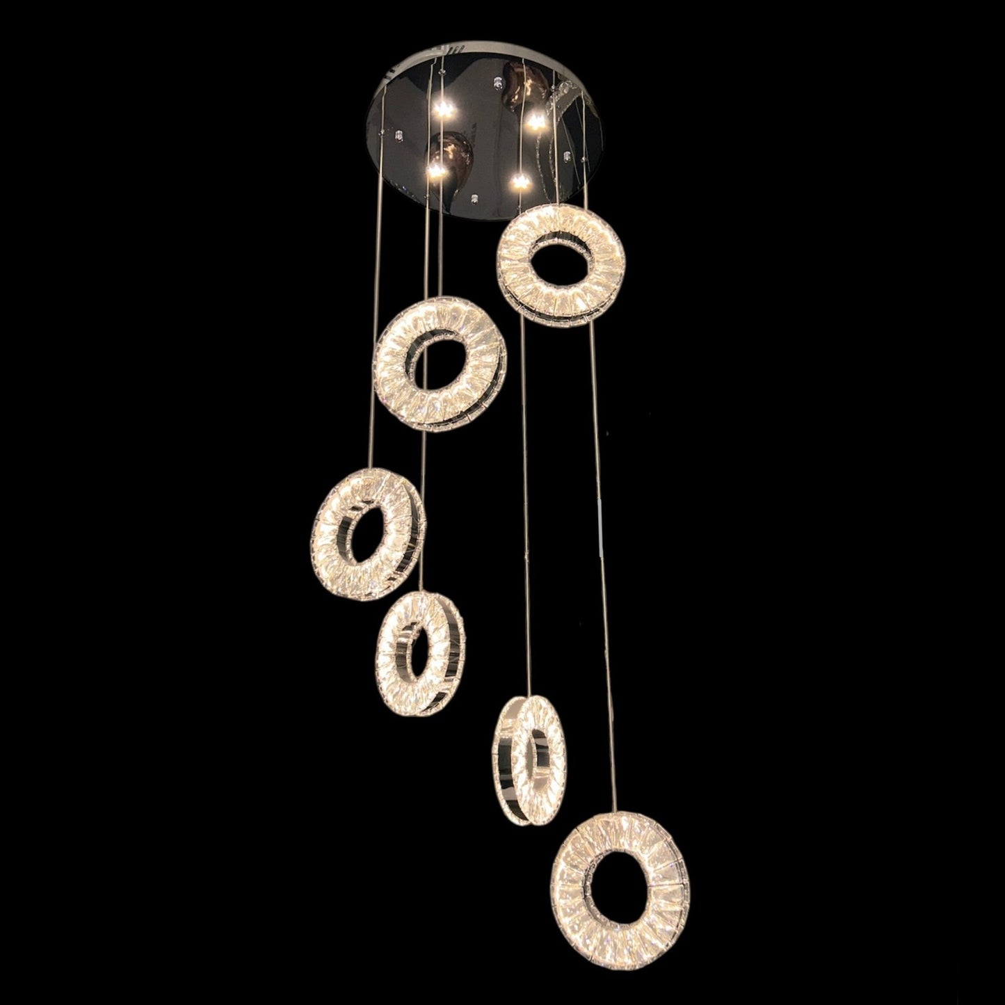 ROBI 6 Ring Crystal Pendant Tri-Colour LED (Chrome)