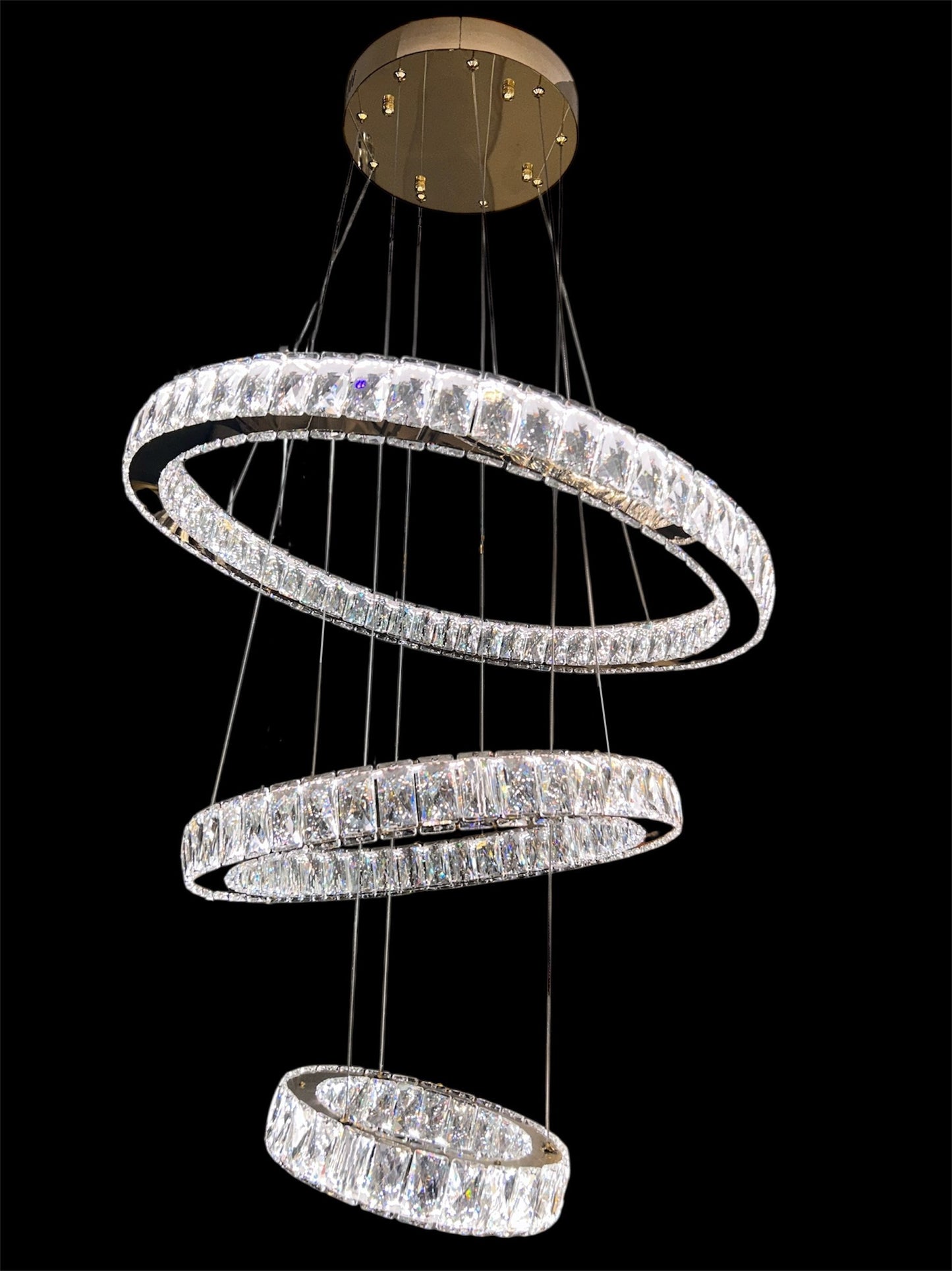 AARON 3 Ring Crystal Pendant Tri-Colour LED (Gold)