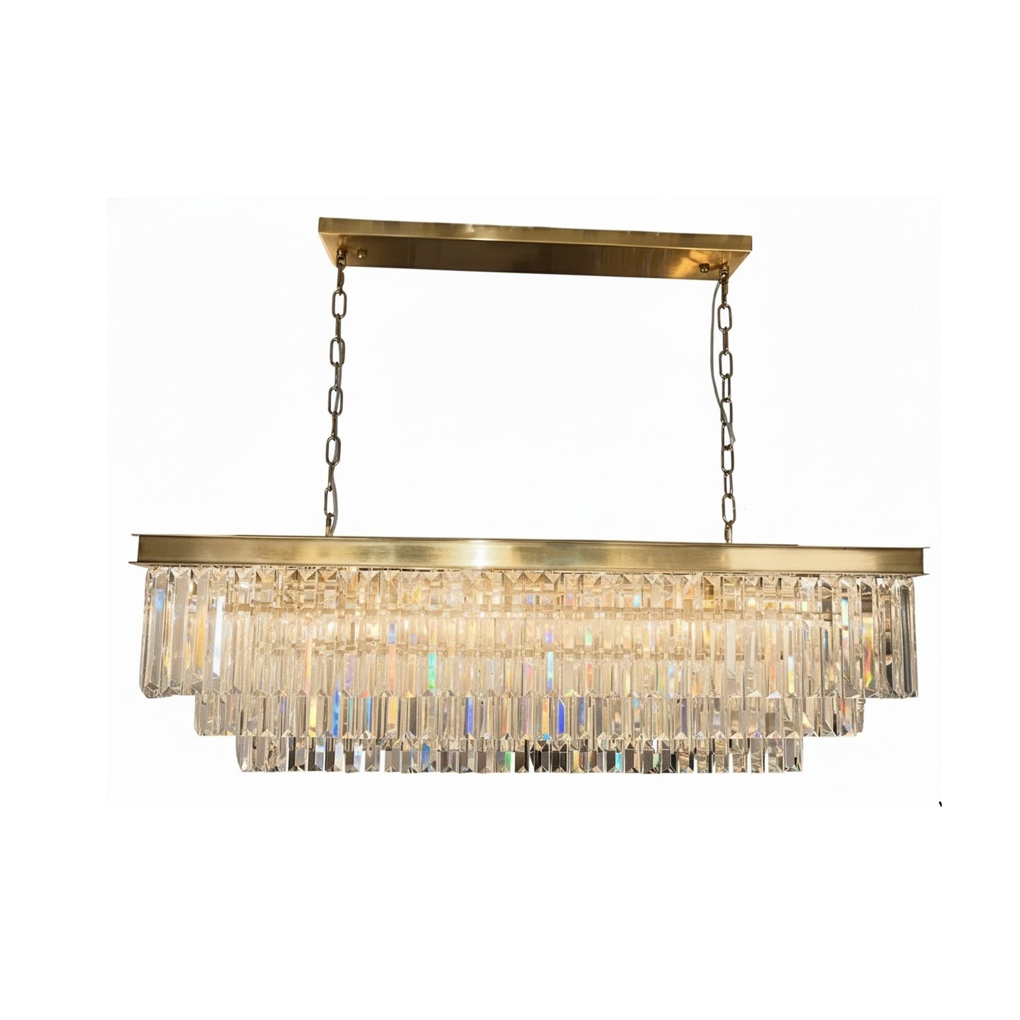 MARF Rectangle 3-Tier Crystal Chandelier 15 Light (Brass)
