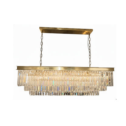 MARF Rectangle 3-Tier Crystal Chandelier 15 Light (Brass)