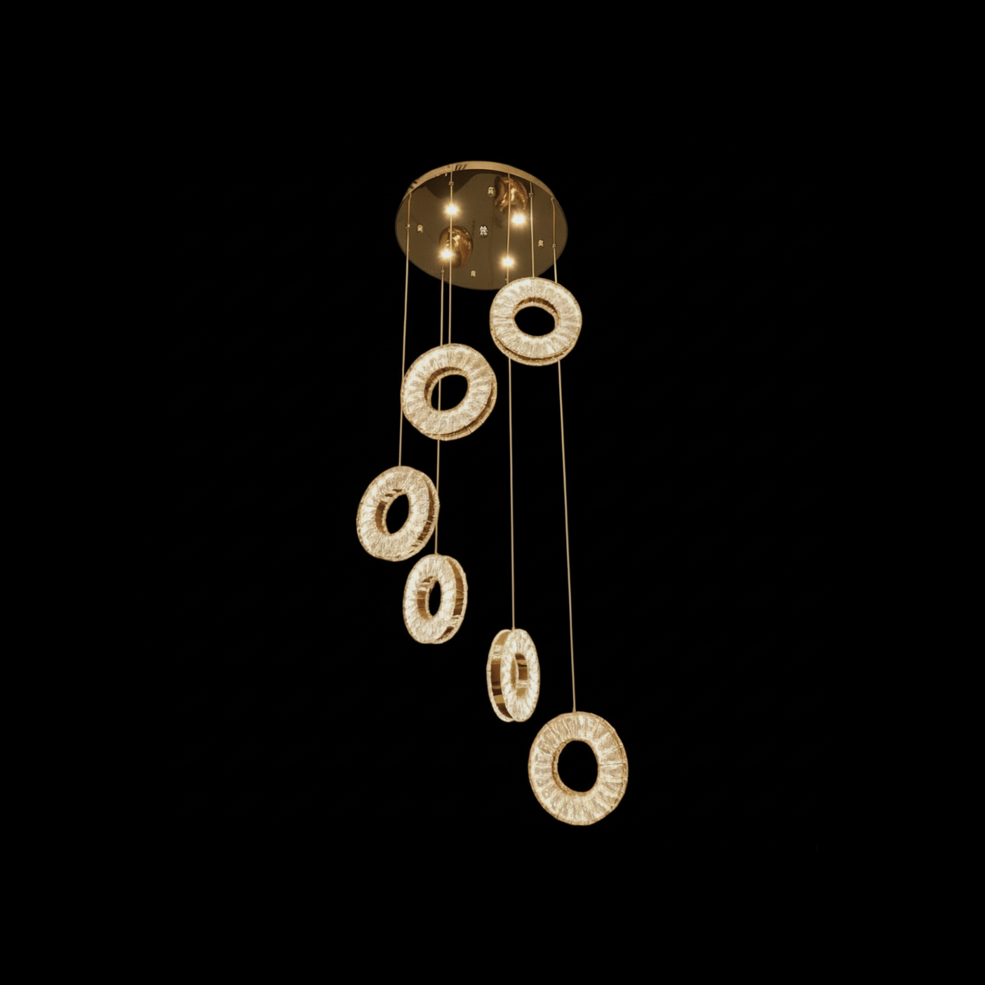 ROBI 6 Ring Crystal Pendant Tri-Colour LED (Gold)